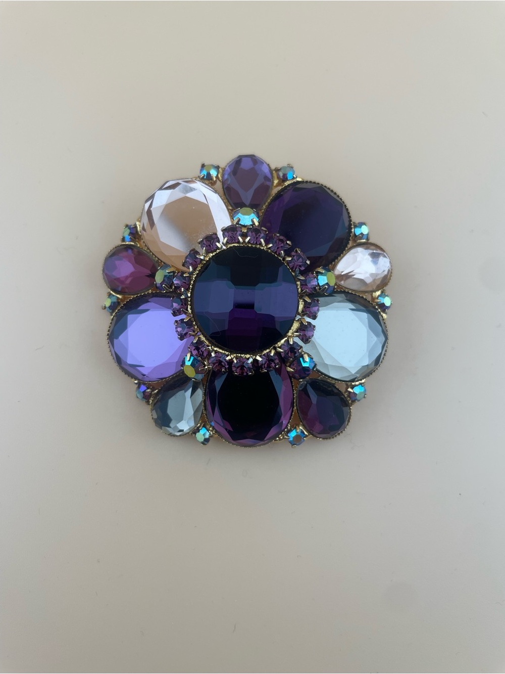 Purple Multi-Gem Floral Brooch